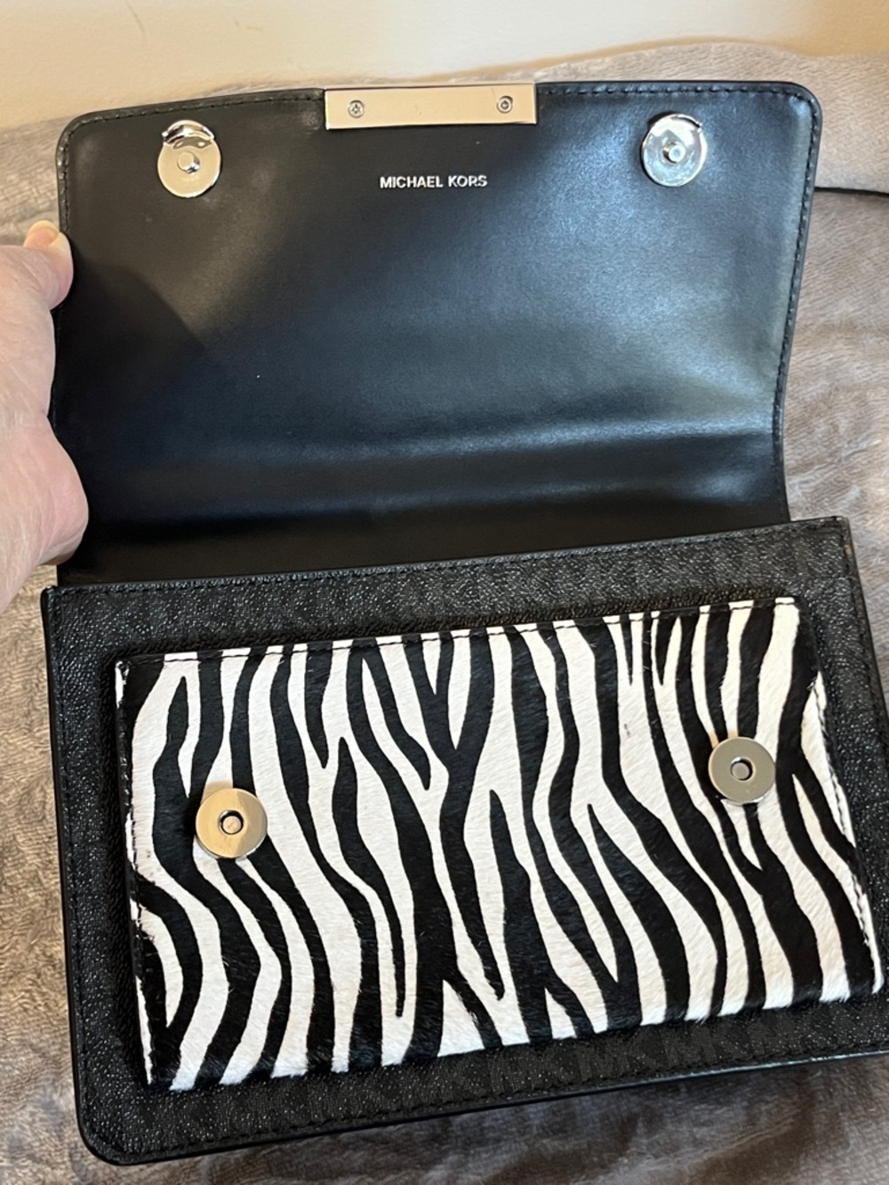 NWOT Michael Kors Jade Black Calf Hair Shoulder Bag Zebra - Picture 3 of 9